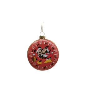 Mickey loves Minnie glass disc ornament