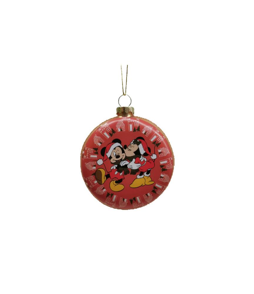 Mickey loves Minnie glass disc ornament