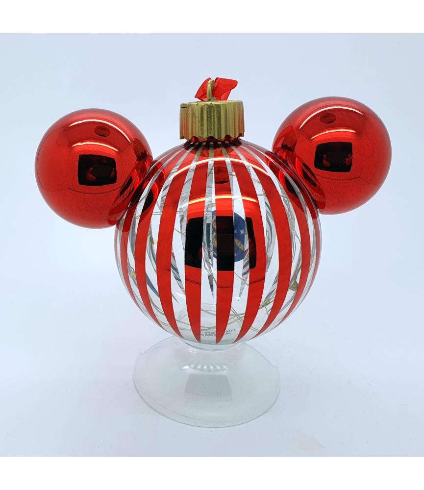 Red Striped lighted Mickey head ornament