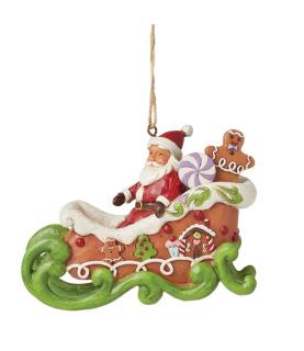 Gingerbread Santa in Sleigh Hanging Ornament