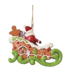 Gingerbread Santa in Sleigh Hanging Ornament