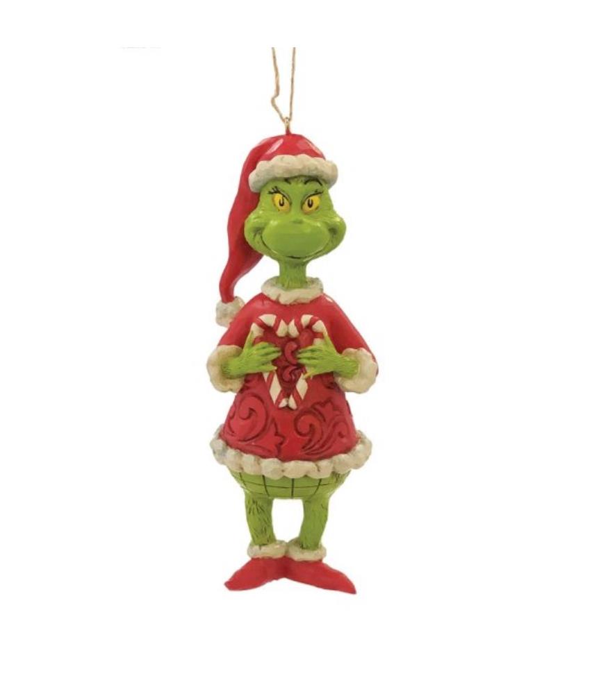 Grinch Holding Heart Shaped Candy Cane Hanging Ornament
