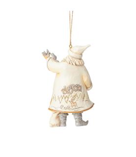 White Woodland Santa with Bird ornament