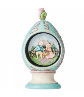 Revolving Egg with Bunnies and Chicks Scene Figurine
