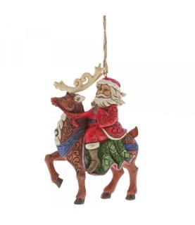 Santa Riding Reindeer (Hanging Ornament)