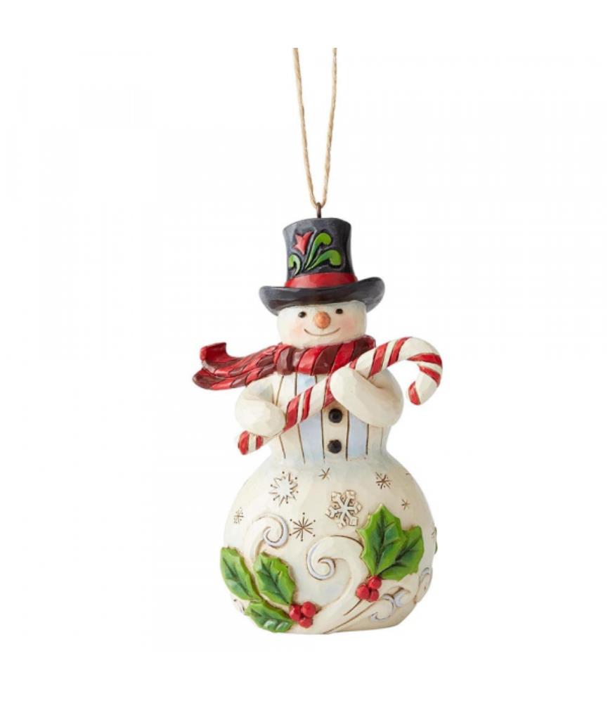 Snowman with Candy Cane (Hanging Ornament)