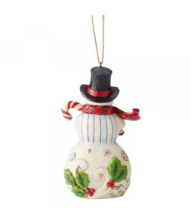 Snowman with Candy Cane (Hanging Ornament)