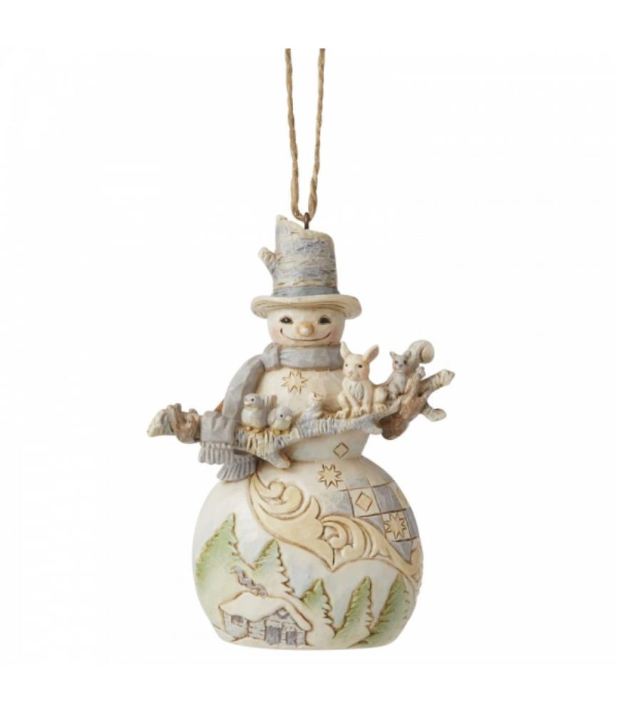 Snowman with Branch and Animals (Hanging Ornament)