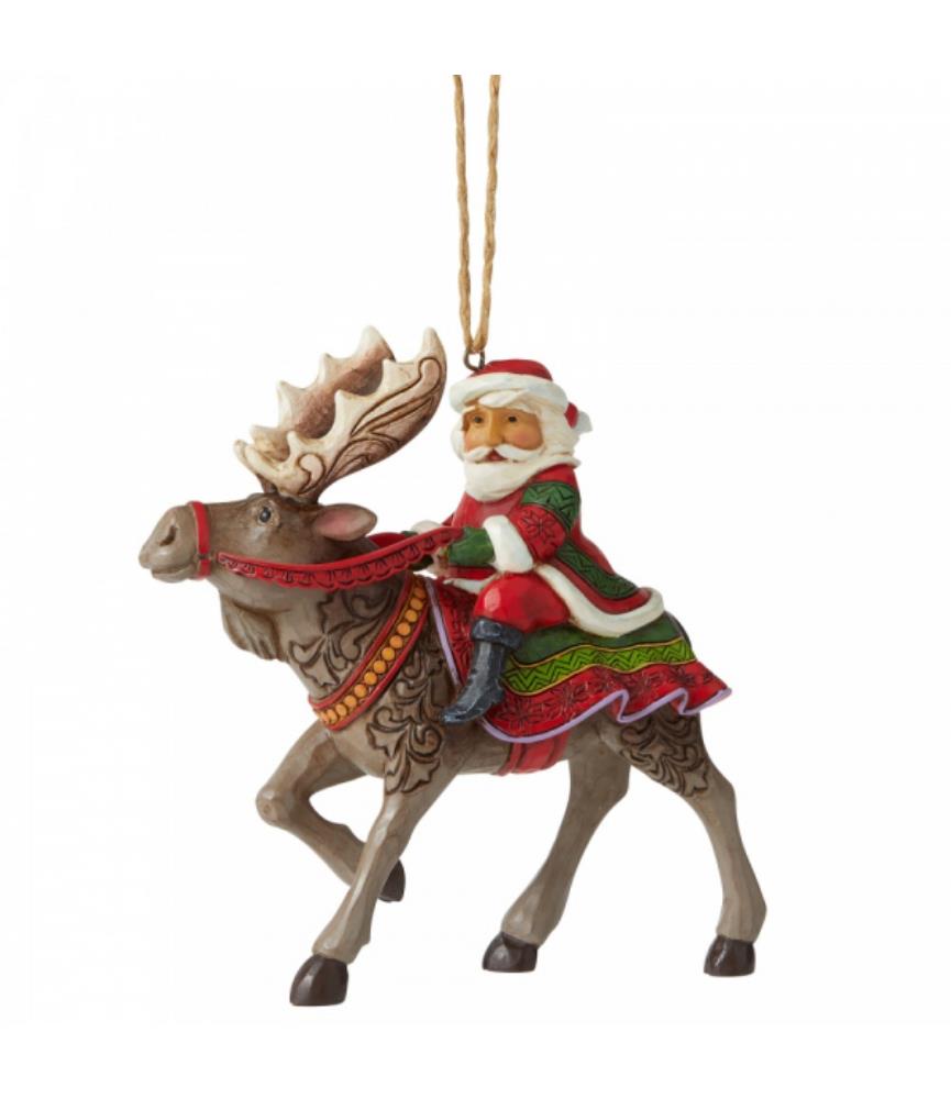 Santa Riding Moose Ornament