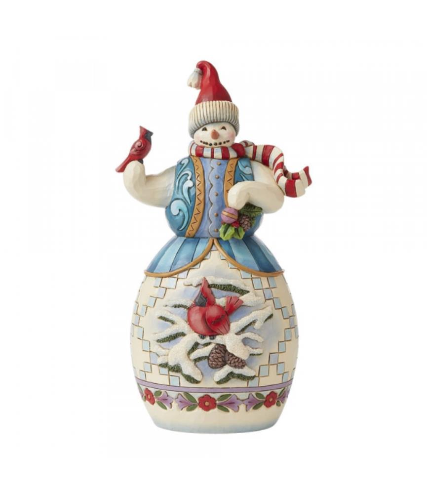 Snowman with Cardinal Figurine