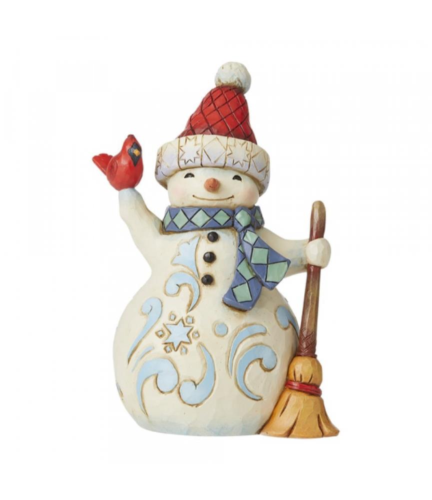 Pint Sized Snowman holding Cardinal Figurine