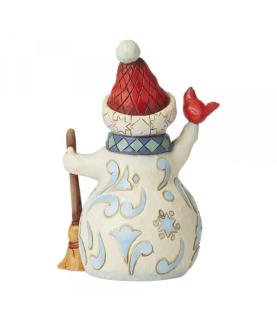 Pint Sized Snowman holding Cardinal Figurine