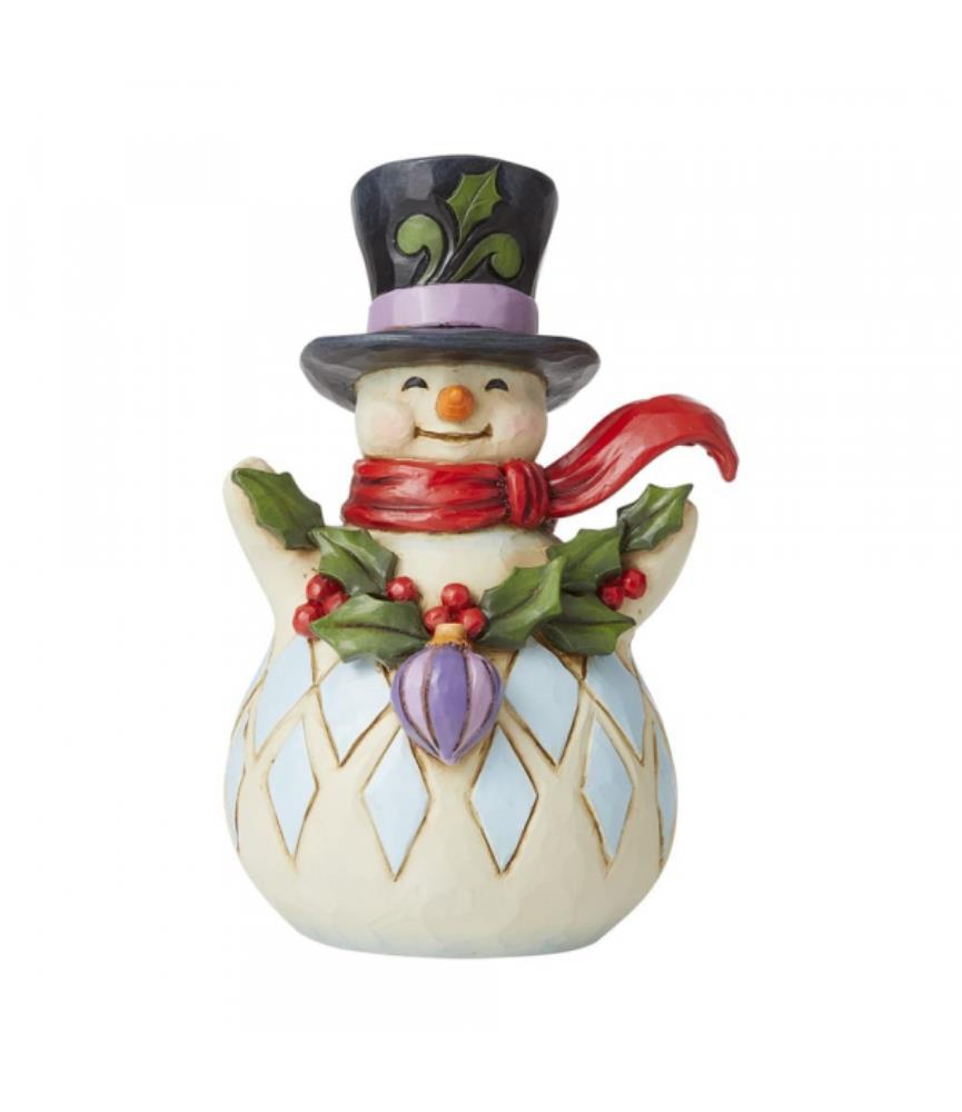 Pint Sized Snowman with Holly Garland Figurine