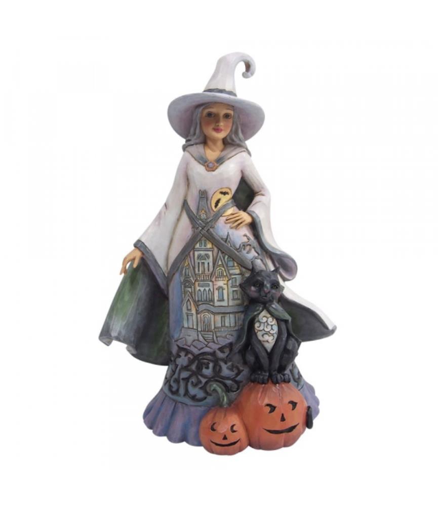 Witch with Pumpkins and Cat Figurine