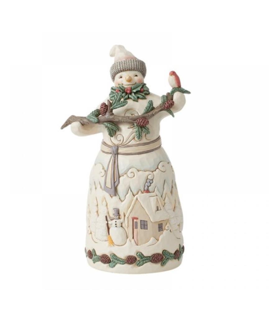 "Winter in the Woodlands": White Woodland Snowman with Pine Garland