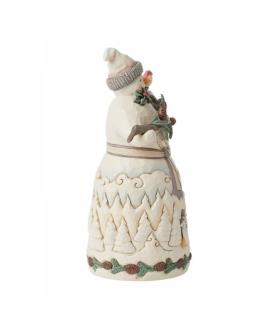 "Winter in the Woodlands": White Woodland Snowman with Pine Garland