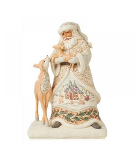 "Believe in Kindness": White Woodland Santa with Fawn and Deer