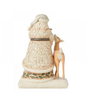 "Believe in Kindness": White Woodland Santa with Fawn and Deer