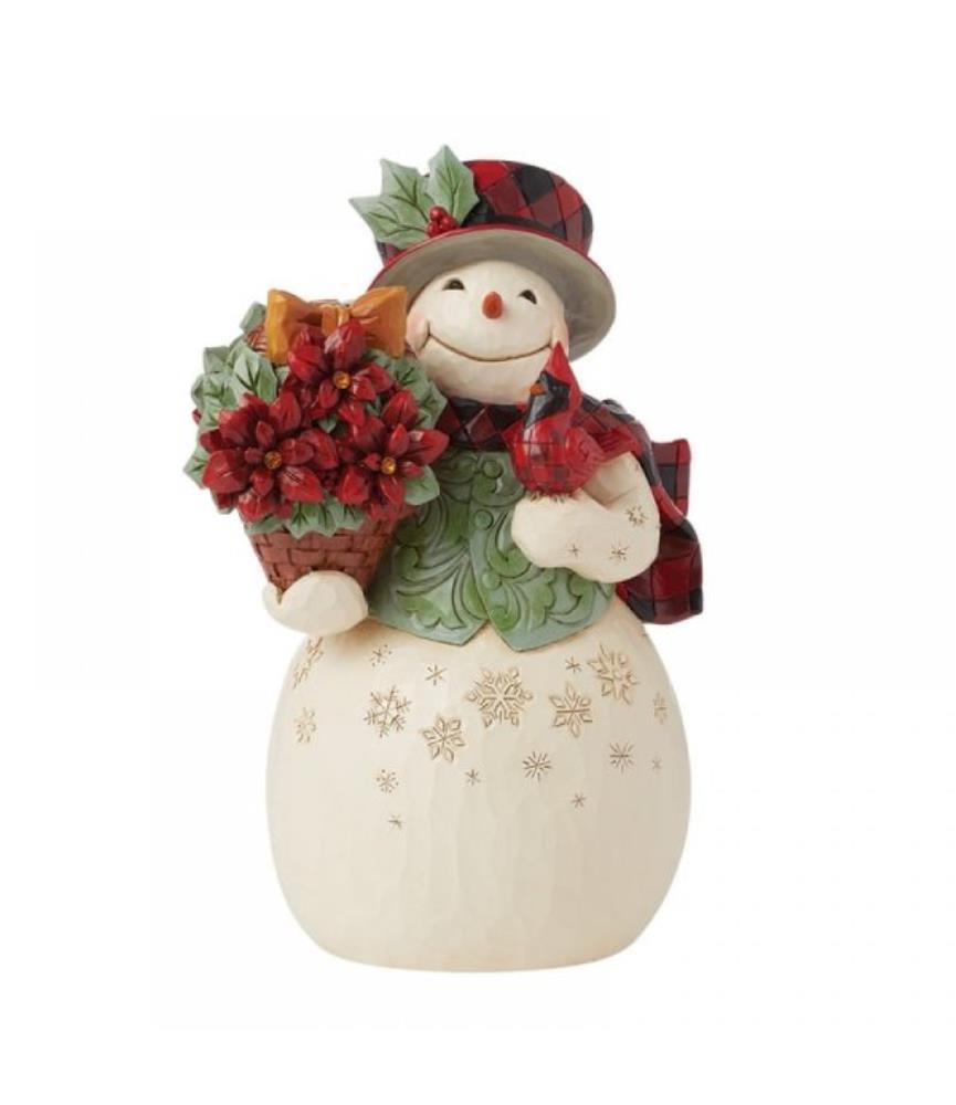 "Holiday blooms": Snowman with Poinsettia Basket