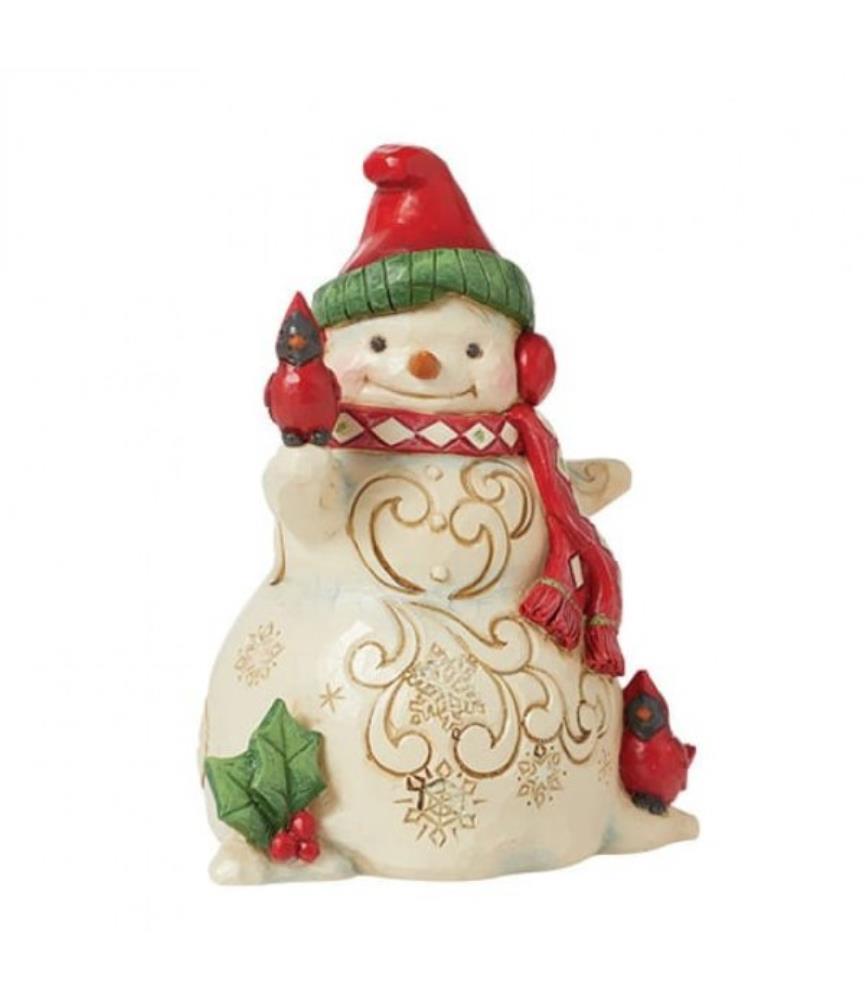 Snowman with Earmuffs and Cardinal Figurine