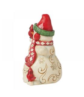 Snowman with Earmuffs and Cardinal Figurine