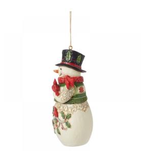 Snowman with Cardinal Scene Hanging Ornament