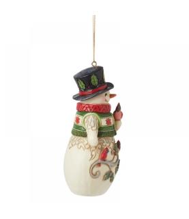 Snowman with Cardinal Scene Hanging Ornament