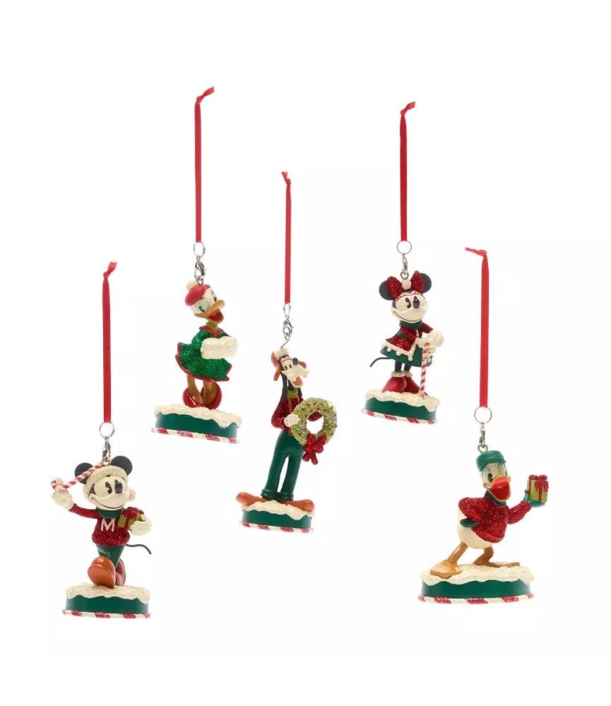 Mickey and Friends Vintage Christmas Hanging Ornaments, Set of 5