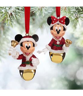 Santa Mickey and Minnie Mouse Bell Ornament Set